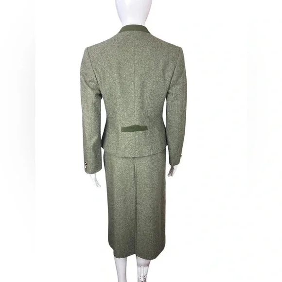 Vintage Lodenfrey Green German Austria Wool Cropped Military Jacket & Skirt Suit - Picture 2 of 16